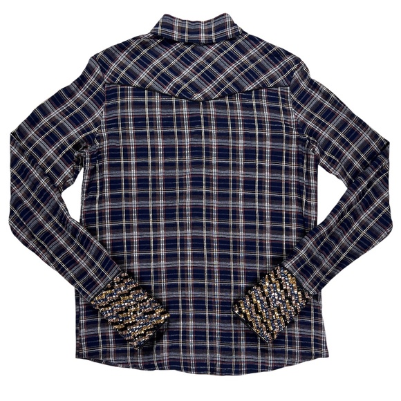 Le Superbe Superstoned Cowboy Shirt Midnight Plaid Pearl Snap Size 0 - Picture 11 of 14